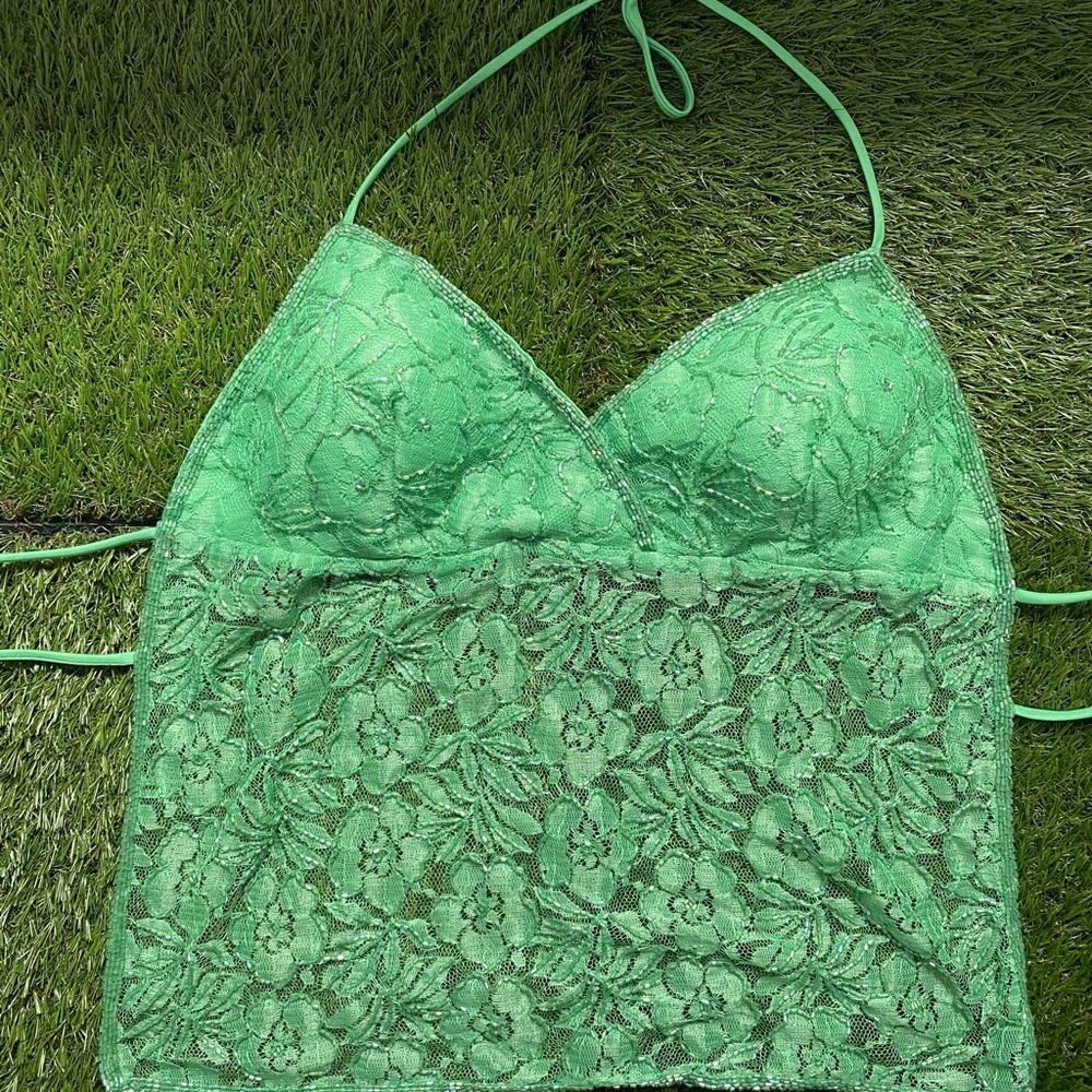 Green Lace Y2K top